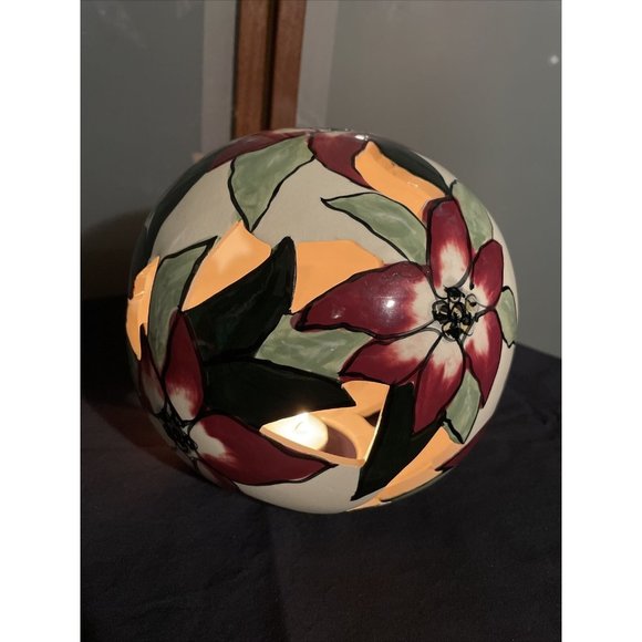 Blue Sky Clayworks Poinsettias Gazing Tea Light Ball by Heather Goldminc 2000 - Picture 6 of 9